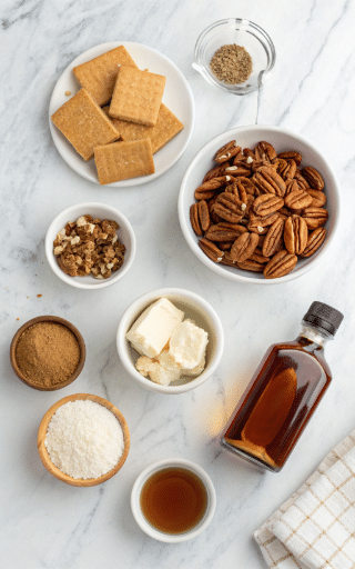 Pioneer Woman Pecan Pie Balls Recipe (Easy & No-Bake) 6 All ingredients needed for Ree Drummond pecan pie truffles including cream cheese, pecans, and graham crackers