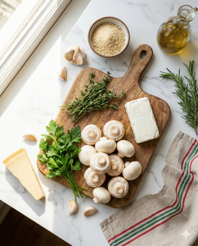 Best Christmas Stuffed Mushrooms Recipe (Easy & Festive!) 8 Fresh ingredients for cream cheese and herb stuffed mushrooms recipe