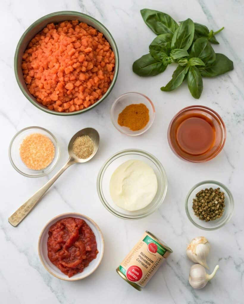High-Protein Rose Pasta Sauce for Toddlers: Easy Recipe 6 Ingredients for protein-packed pasta sauce including lentils, tomatoes, and cream