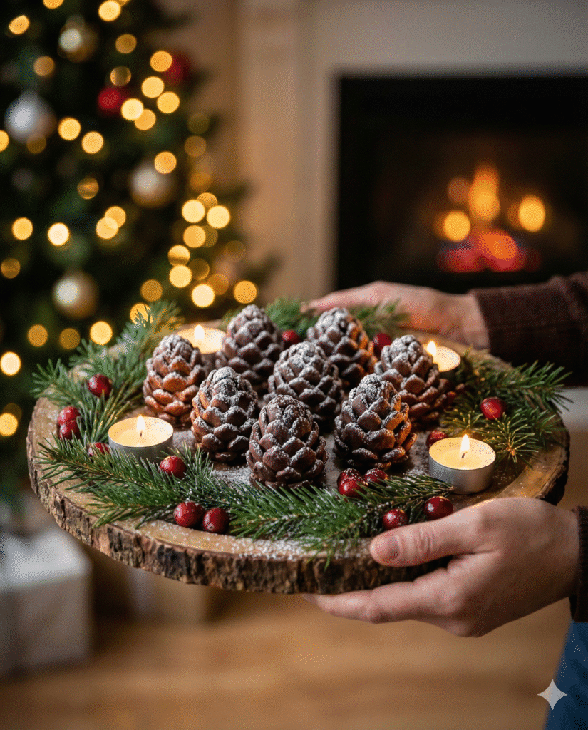 Chocolate Pinecone Hack Dessert: Easy & Crispy No-Bake Holiday Treats 7 Ingredients for DIY pinecone candy craft including chocolate cookies and cereal.