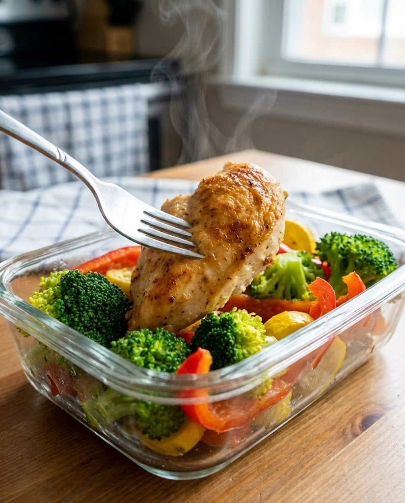 High Protein Meal Prep for Weight Loss: Easy 30-Min Plan 7 A close-up of a juicy chicken and vegetable meal prep bowl.