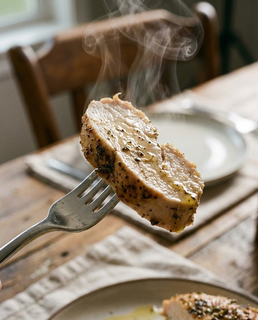 Easy Keto Air Fryer Chicken Breast (Juicy & No Breading) 7 Close up of juicy keto air fryer chicken breast being served.