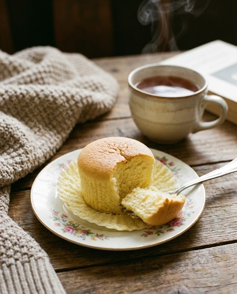 Japanese Cotton Cheesecake Cupcakes: Easy & Fluffy Soufflé Recipe 7 Sliced Japanese Cotton Cheesecake Cupcake revealing soft texture.