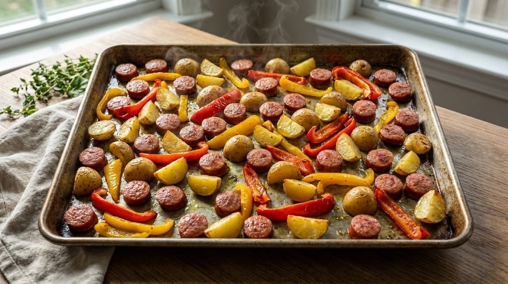 Budget-Friendly 5-Ingredient Meal Prep: Roasted Sausage & Veggies 5 Budget-Friendly 5-Ingredient Meal Prep sheet pan with roasted sausage and potatoes.