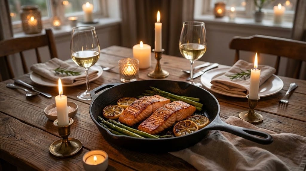 Healthy Romantic Dinner for Two Under 30 Minutes: Lemon Salmon 5 Healthy romantic dinner for two under 30 minutes featuring seared lemon salmon.