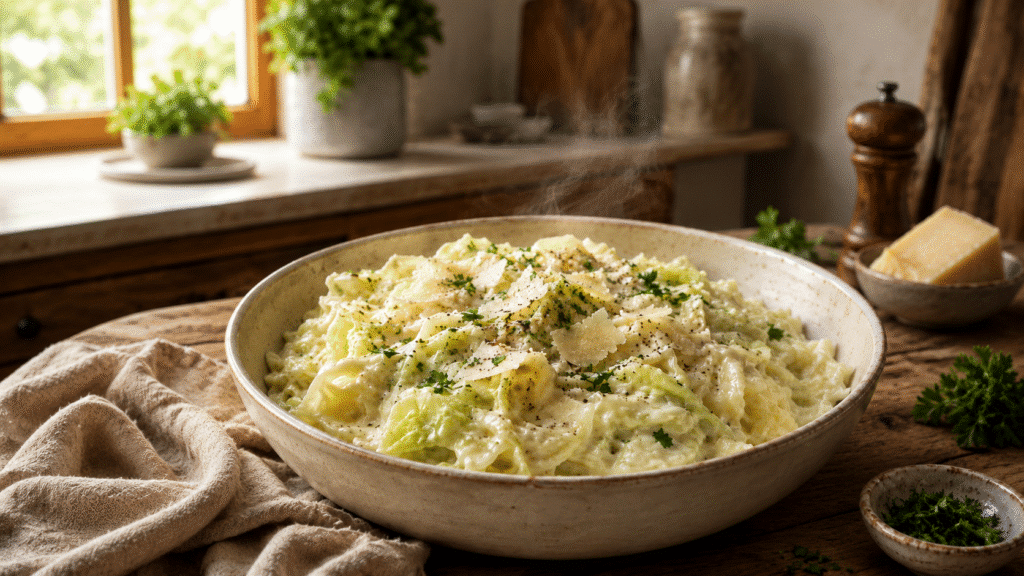 Cabbage Alfredo: Creamy Comfort Dinner in 30 Minutes 5 Cabbage Alfredo creamy skillet dinner with Parmesan and parsley