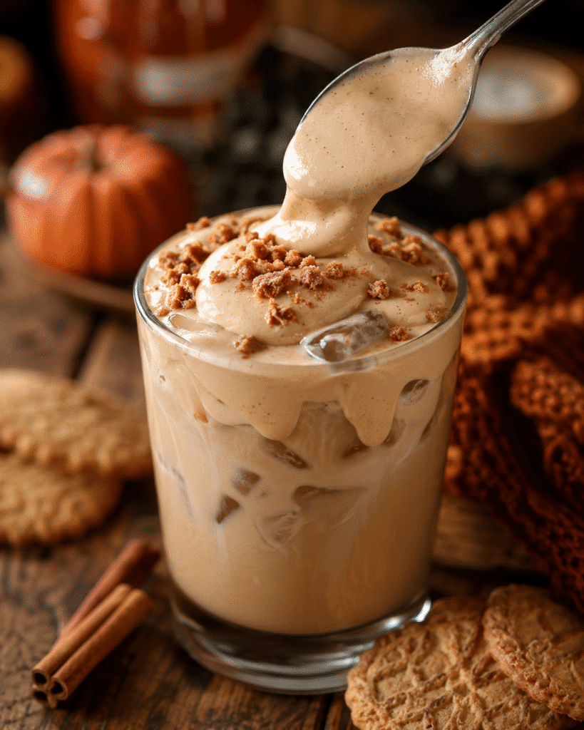 Cookie Butter Cold Foam: Creamy Cookie-Shop Coffee Topping 7 Cookie Butter Cold Foam served over an iced chai latte