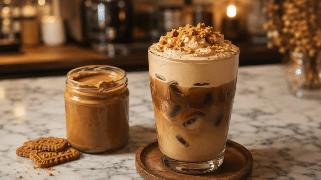 Cookie Butter Cold Foam: Creamy Cookie-Shop Coffee Topping 5 Cookie Butter Cold Foam on iced coffee with cookie crumbs