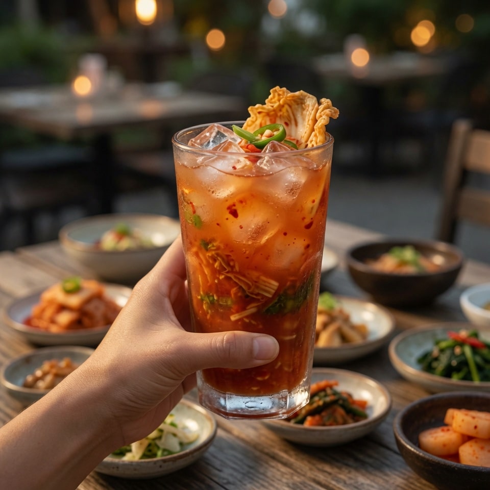 Kimchi Cocktail Recipe: Bold Spicy Korean Drink in 10 Minutes 10 Hand holding a refreshing kimchi cocktail ready to enjoy