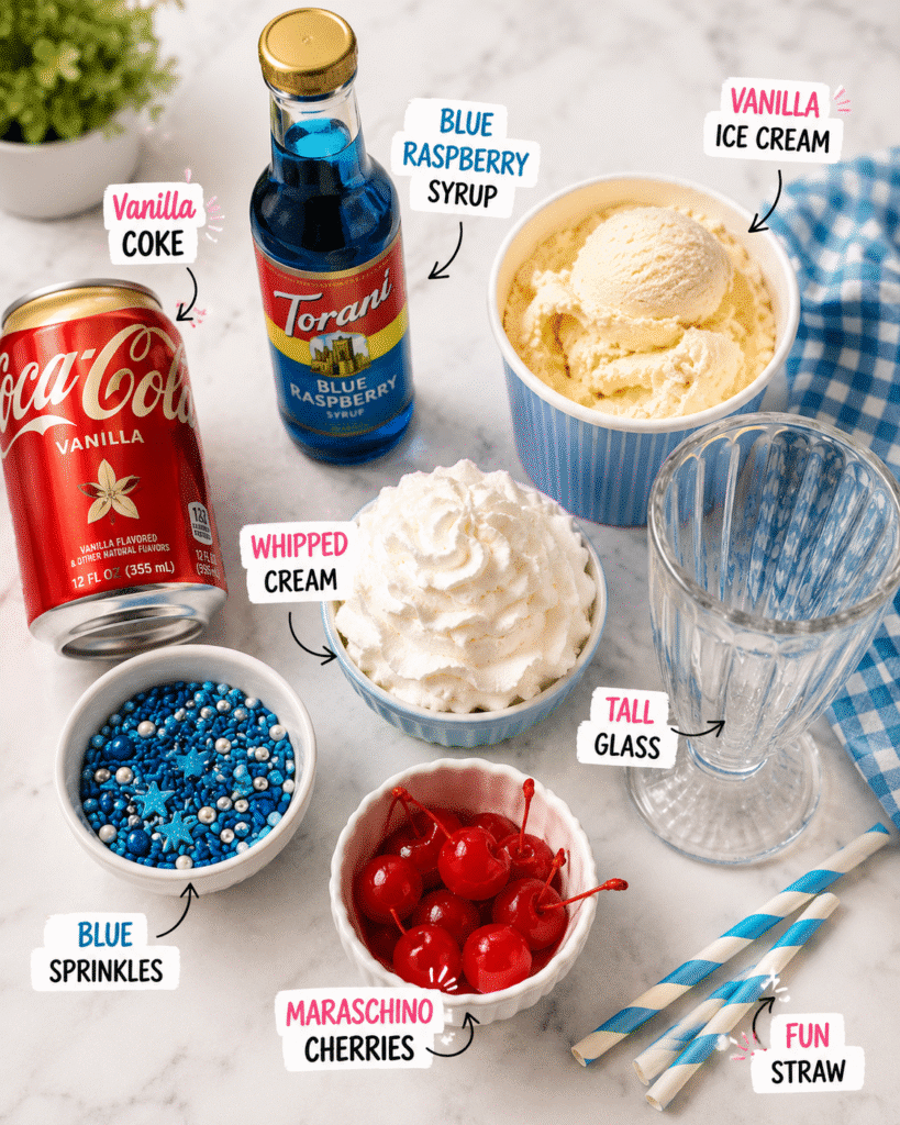 Blue Raspberry Vanilla Coke Float: Bright Soda-Shop Treat 6 Ingredients for Blue Raspberry Vanilla Coke Float