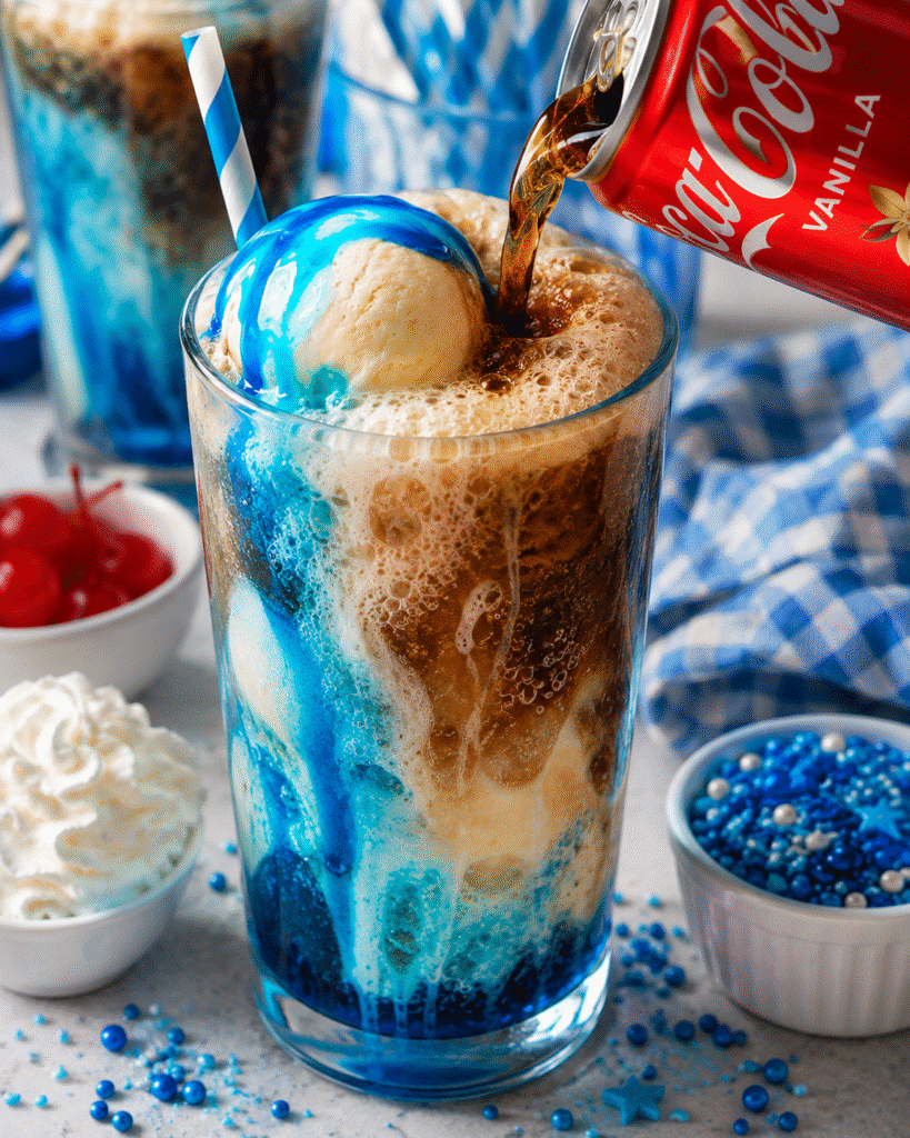 Blue Raspberry Vanilla Coke Float: Bright Soda-Shop Treat 7 Vanilla Coke poured over blue raspberry syrup and ice cream