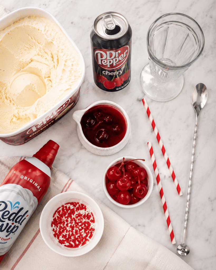 Cherry Dr Pepper Float: Creamy Retro Soda-Shop Treat 6 Ingredients for Cherry Dr Pepper Float