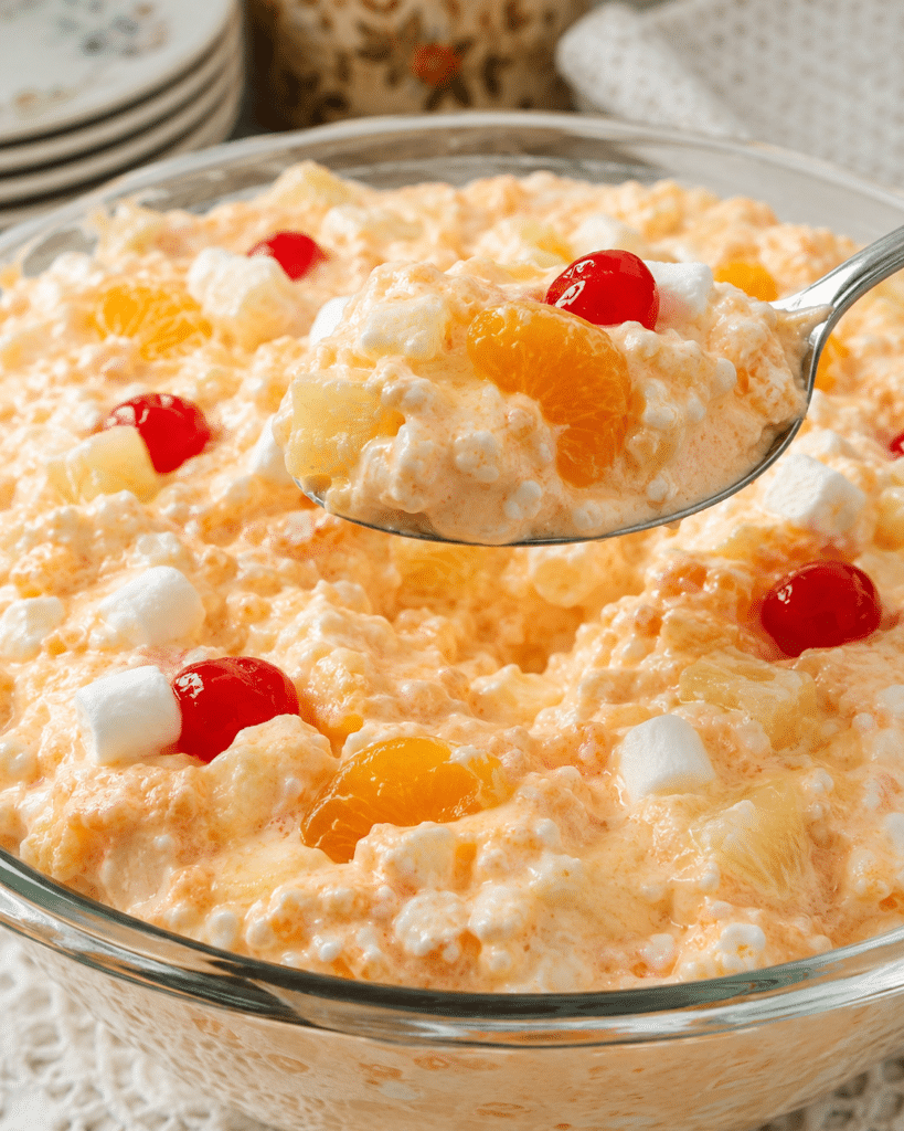 Cottage Cheese Jello Salad Recipes: Creamy Retro Fluff 7 Spoonful of Cottage Cheese Jello Salad with fruit and marshmallows