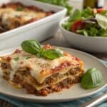 5-ingredient lasagna in a rustic baking dish
