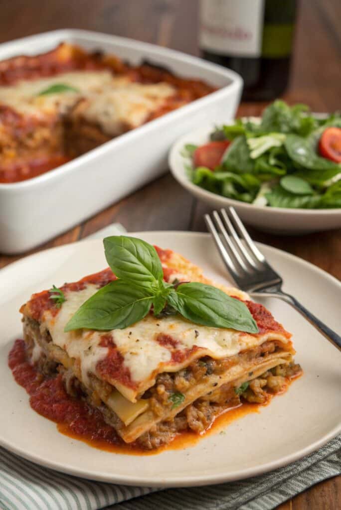 served slice of 5-ingredient lasagna