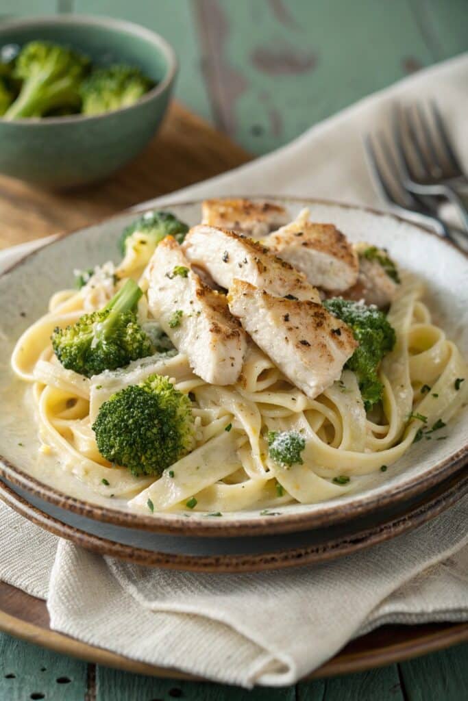 Cottage cheese Alfredo pasta with chicken