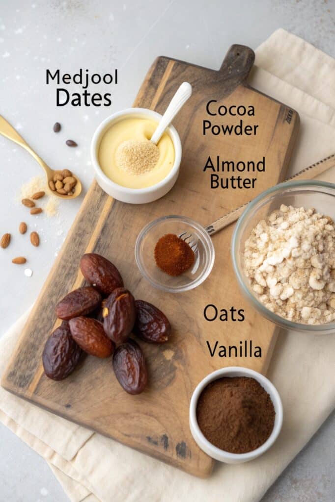 brownie ball ingredients flat lay