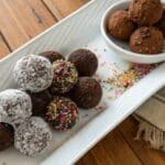 assorted no-bake brownie balls on plate