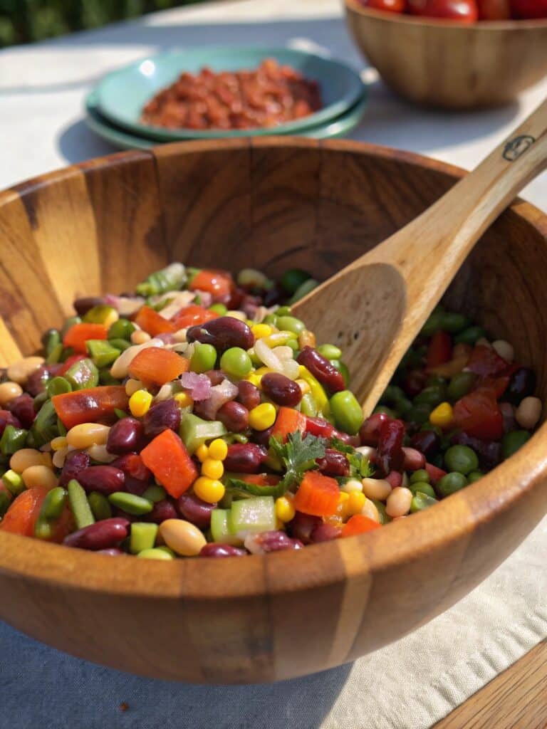 Dense bean salad served on ceramic plate