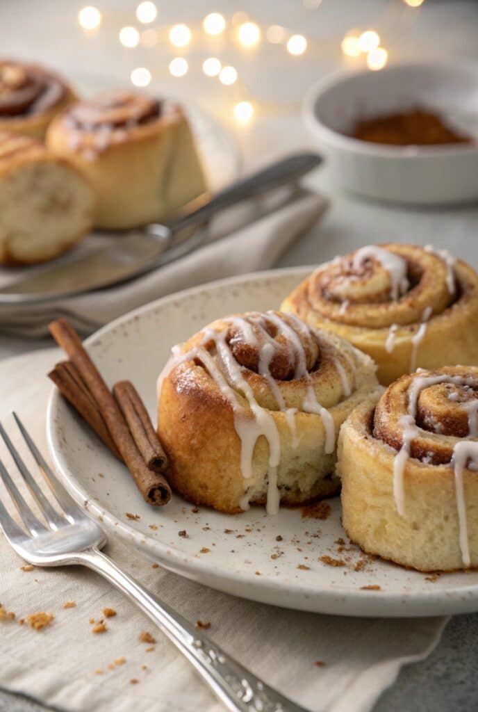 Plated glazed tortilla cinnamon rolls
