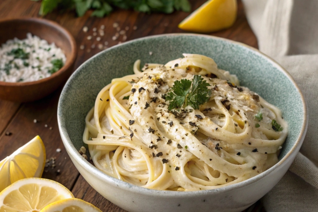 High-protein cottage cheese Alfredo pasta bowl
