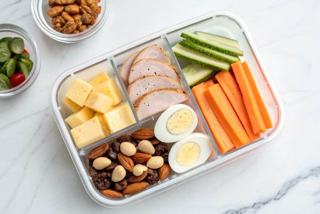 high-protein adult snack box bento