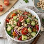 Mediterranean white bean salad with fresh herbs and vegetables