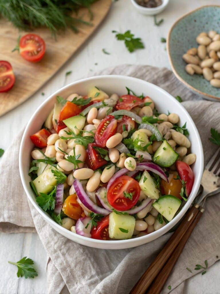 Mediterranean white bean salad with fresh herbs and vegetables