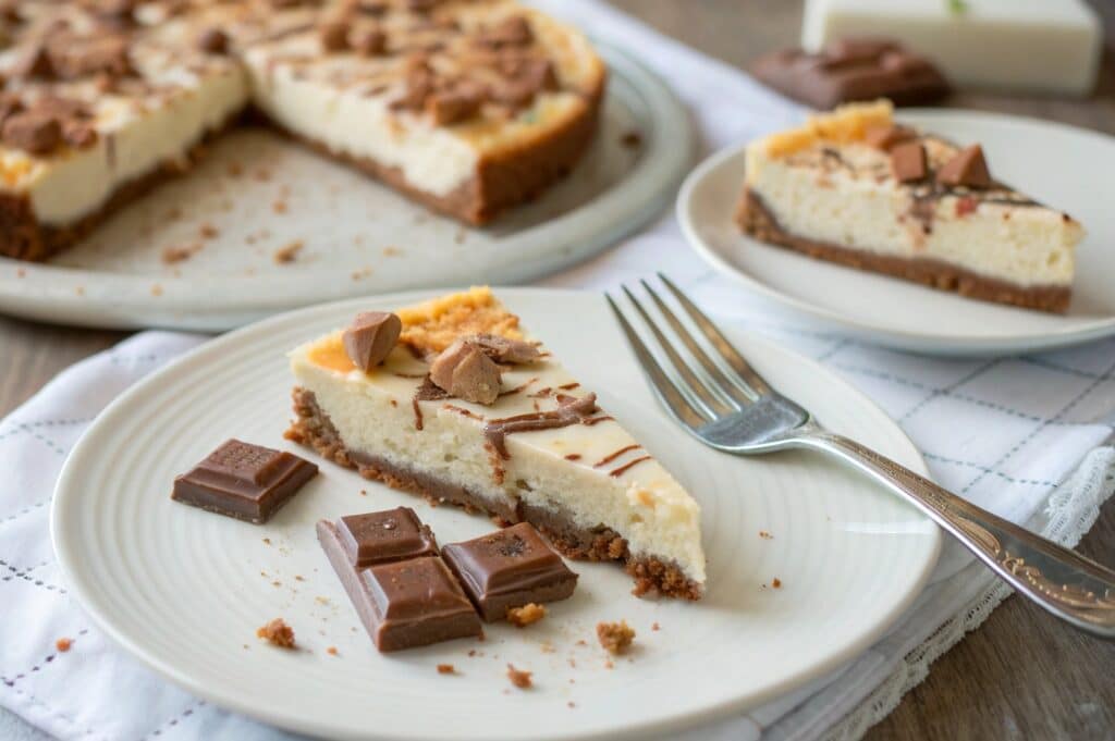 No-bake Kinder cheesecake bars sliced