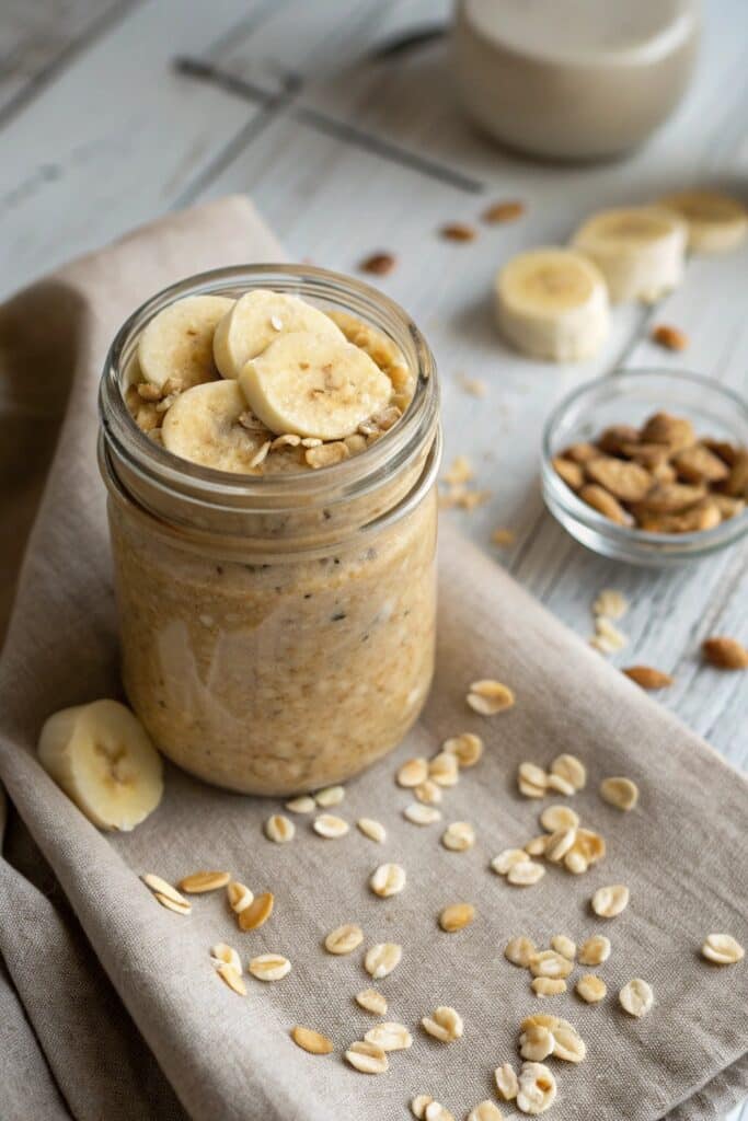 Overnight oats in a jar with banana