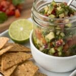 Taco mason jar lunch served in a bowl with tortilla strips