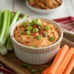 Serving of buffalo chicken dip with veggies