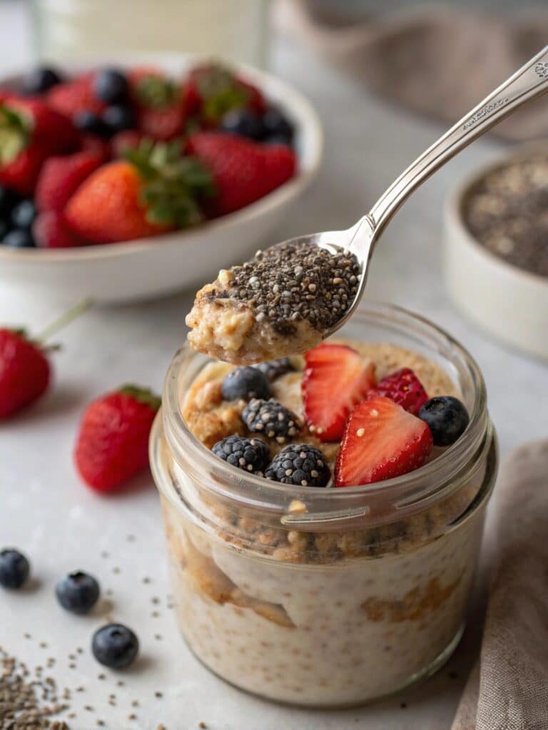 Spoonful of creamy overnight Weetabix