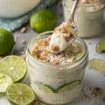 Key lime pie overnight oats in a jar with toppings