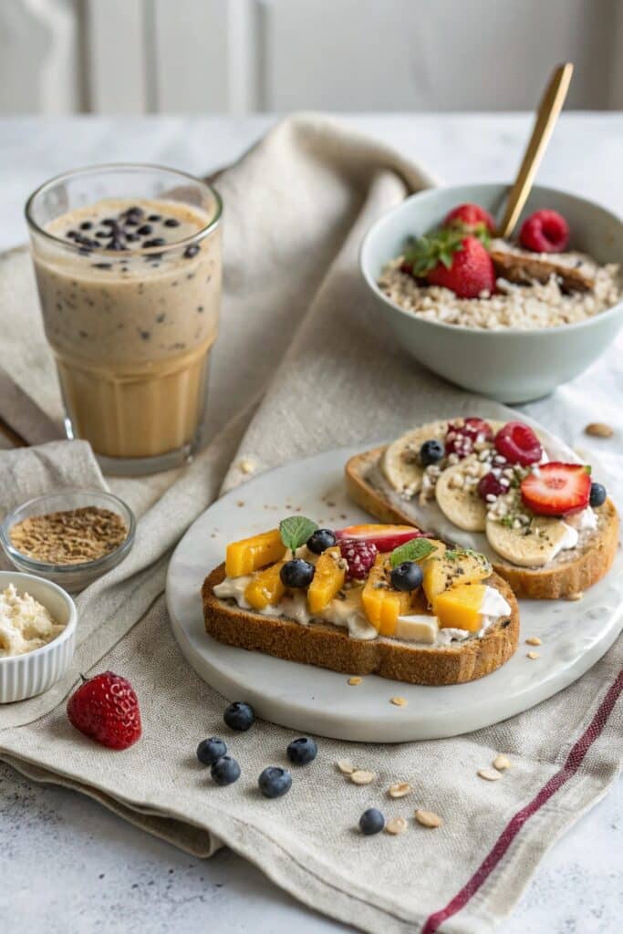 Tahini iced coffee with brunch spread