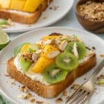 Served tropical custard toast with toppings