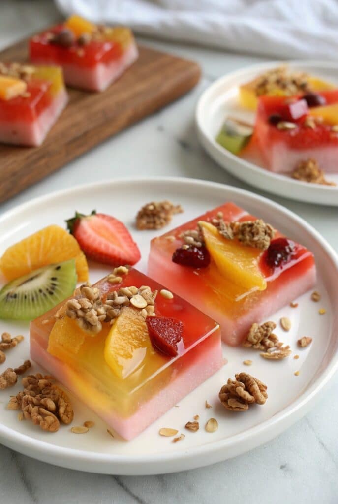 Yogurt jello served with toppings