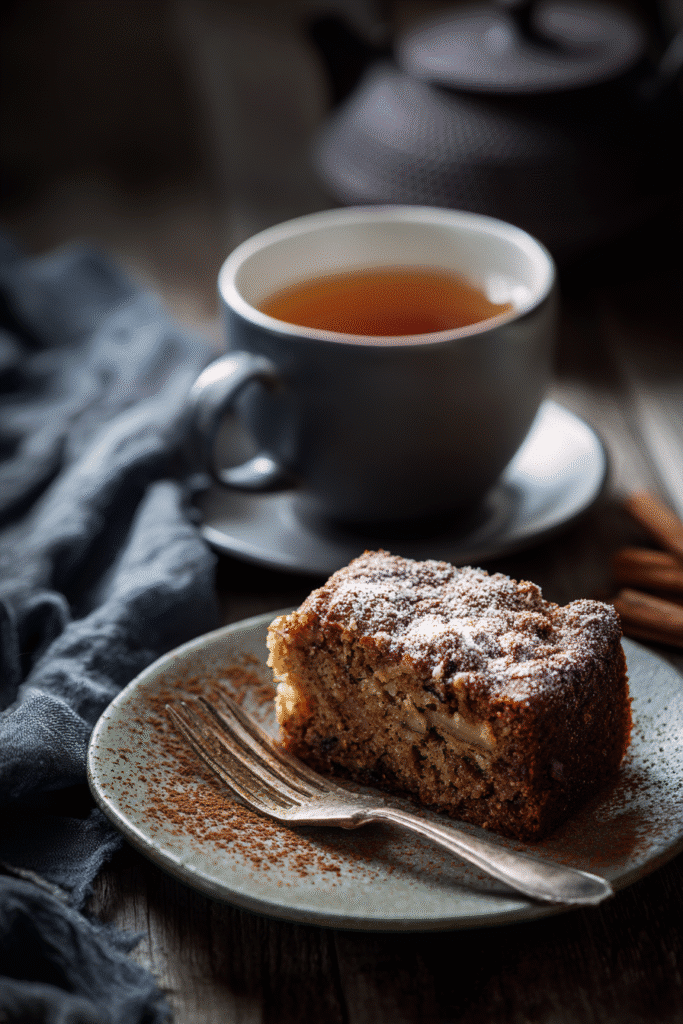 Banana zucchini cake recipe slice served with tea