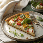 Slice of cottage cheese pizza on plate