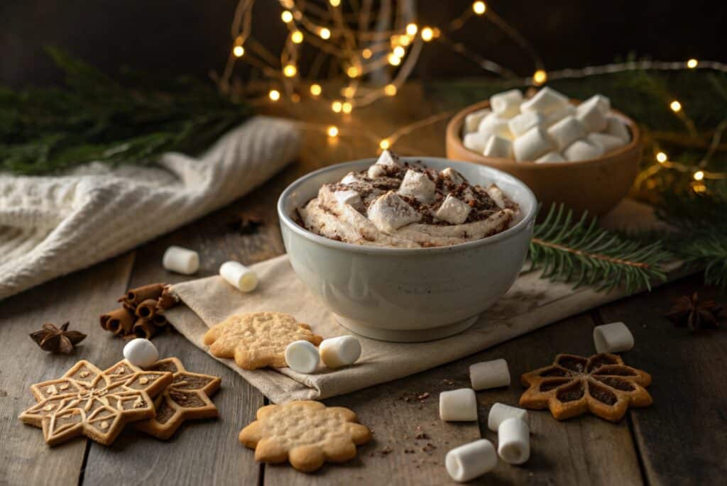 Hot Cocoa Dip with marshmallows and cookies