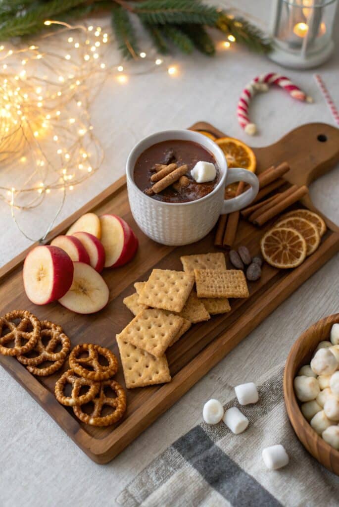 Hot Cocoa Dip on dessert board with dippers