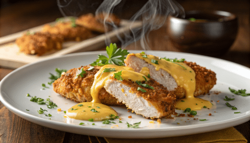 Pretzel Chicken with Mustard-Cheddar Sauce Recipe – Crispy & Easy