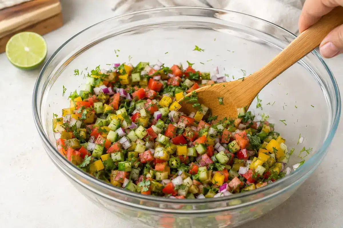 Pickle de Gallo: The Crunchy Pickle Salsa You Need 7 Evenly diced vegetables and dill pickles folded with lime and brine for pickle salsa